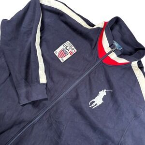 Polo Ralph Lauren USA Track Jacket Full Zip Navy Red HTF 4XB Preppy Olympics